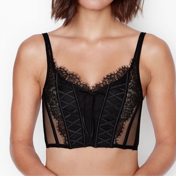 Victoria Secret NWT Black Lace Corset Bustier Top Medium - Picture 1 of 7